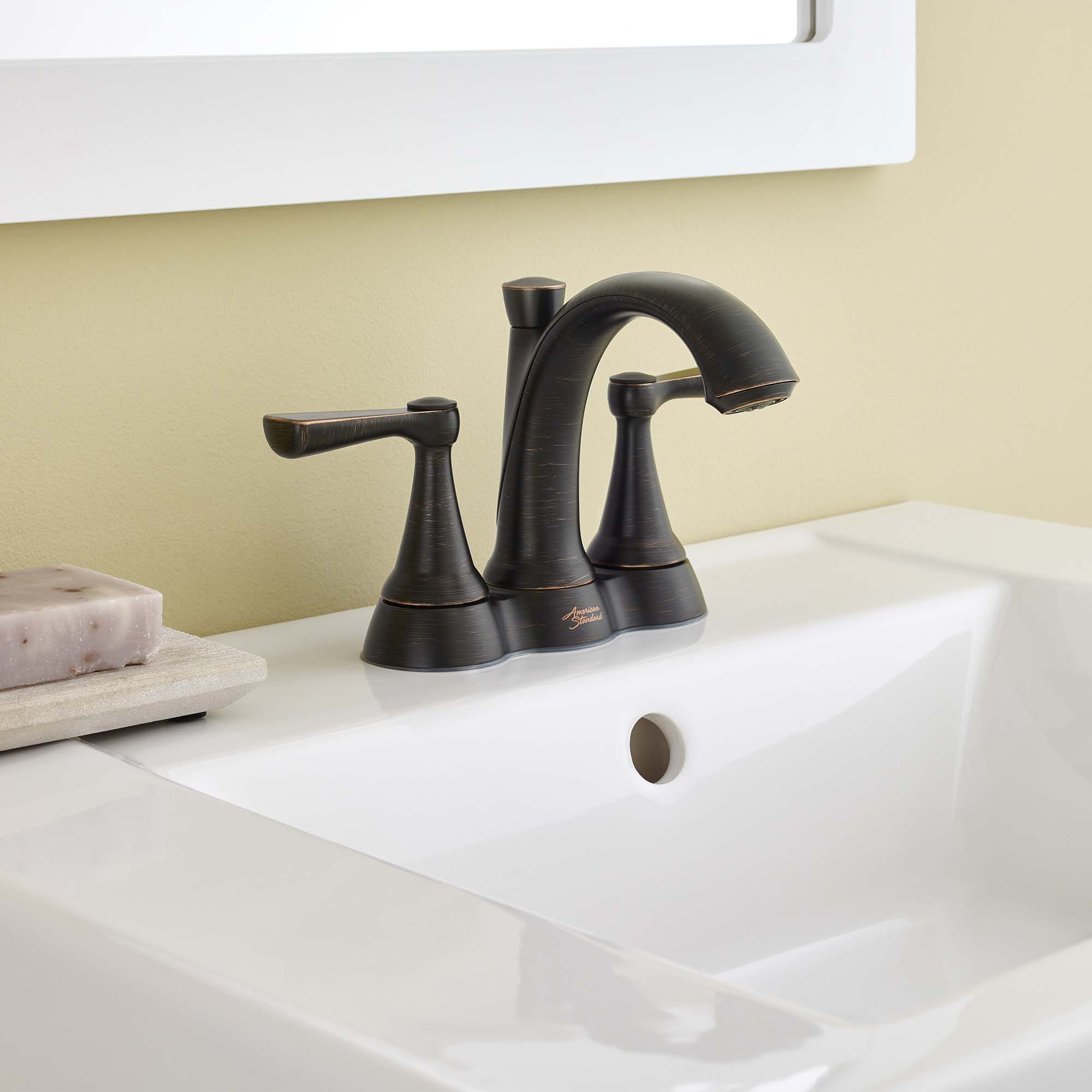 Kempton 4 In Centerset 2 Handle Bathroom Faucet 12 GPM with Lever Handles LEGACY BRONZE